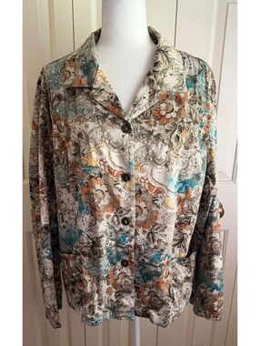 Chico’s Floral Button Front Jacket Size 3 (XL) 16/18 Cotton Stretch